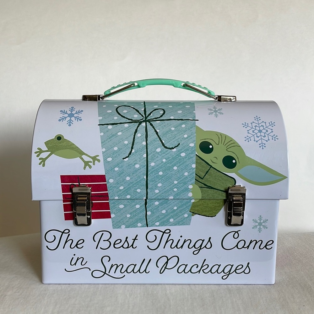 Baby Yoda Holiday tin. Lunch box, accessory holder, purse etc.